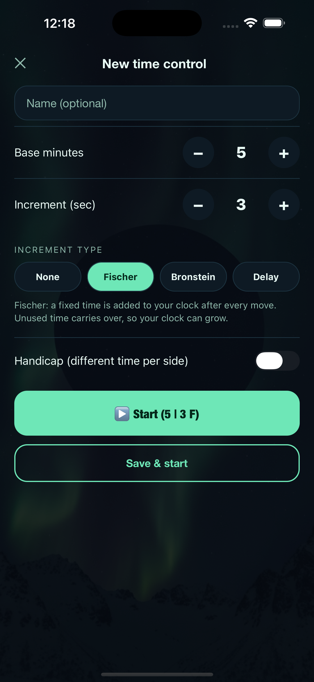 Custom cadence builder with Fischer increment and delay