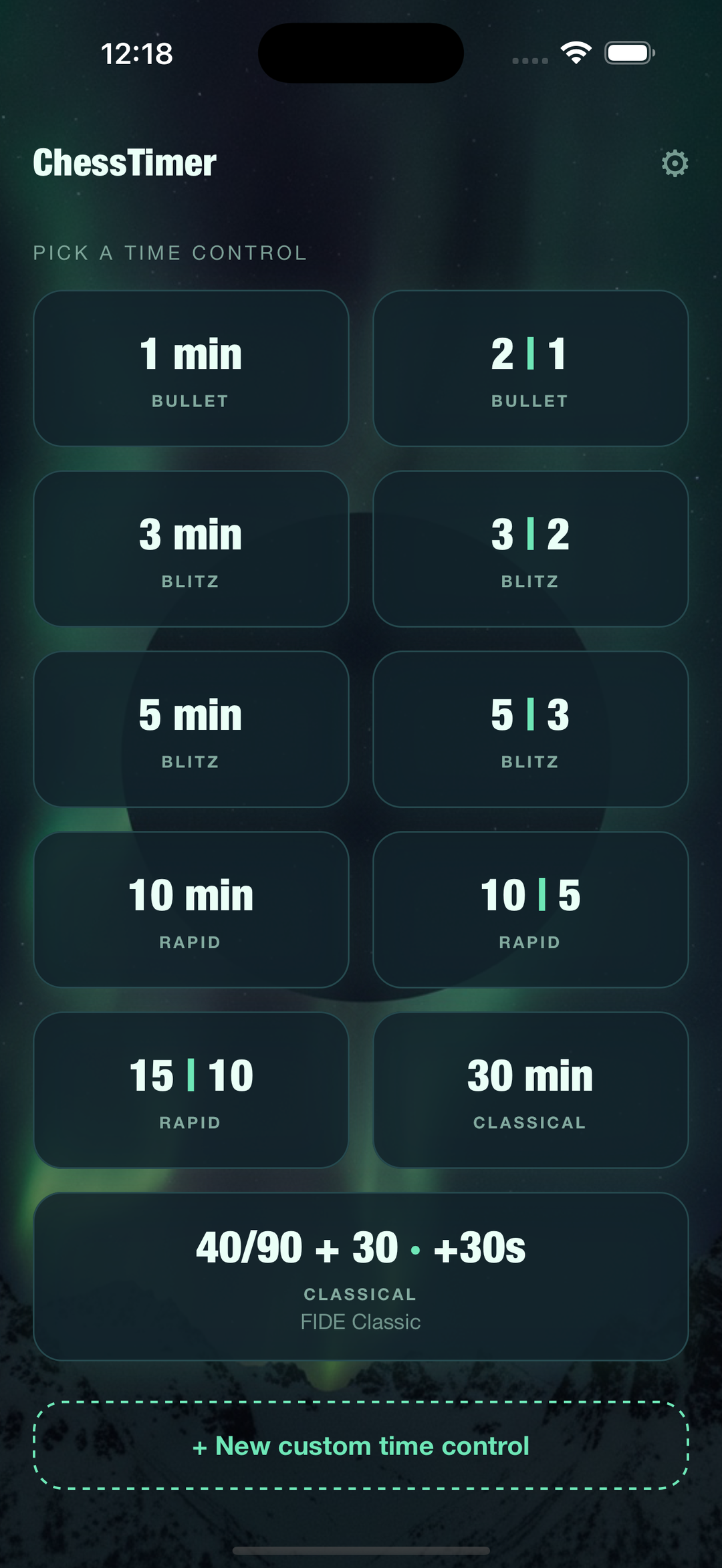 Chess clock time-control presets - bullet, blitz, rapid and classical